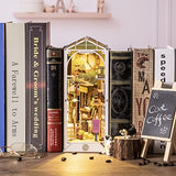 Rowood Book Nook Bookshelf Insert 3D Wooden Puzzle, DIY Bookend Decor Building Set Model Kit with LED Light for Adults Kids - Sunshine Town