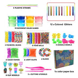 63 Pcs DIY Slime Making Kit for Girls Boys - Birthday Idea for Kids Age 6+. Ultimate Fluffy Slime Supplies Include 12 Crystal Slime, 8 Animals Models, 4 Fishbowl Beads ect