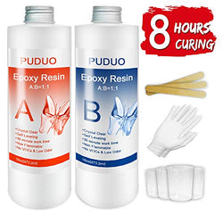 Epoxy Resin Casting and Coating Kit for Art, Jewelry, Crafts - 32 Oz | Bonus 4 pcs Graduated Cups, 3pcs Sticks, 1 Pair Rubber Gloves by Puduo