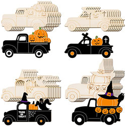 32 Pieces Halloween Truck Pumpkin Cutout Wooden Unfinished Wood Carved Slices Holiday Crafts Unpainted Truck Shape Pumpkin Cutout for Halloween Decorations DIY Art Painting Supplies Crafts