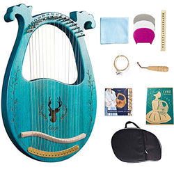 Lyre Harp 16 Strings Instrument Mahogany Wood Elk Lyre Piano Metal Strings with Carrying Case/Tuning Key/English Instruction Manual,for Beginners/Kids (16 String, light blue)