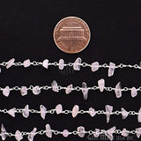 Wholesale One Foot Beautiful Rose Quartz Nugget Chip Beads Rosary Chain With Silver Plated Wire