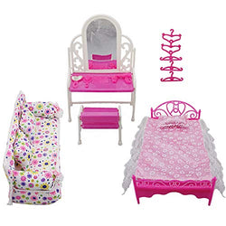 Tabpole Princess Furniture Accessories Kids Gift 1xDresser Set + 1x Sofa Set+1xBed Set + 5X Hangers for Barbie Doll 8 Items/lot