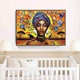 DIY 5D Diamond Painting African Girl by Number Kits，Round Full Diamond Cross Stitch Kit Mosaic Artwork for Home Wall Decoration Gifts (JH149-11.8X15.7in)