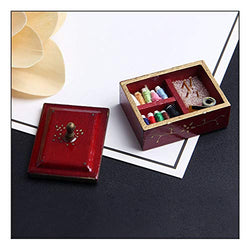 Wixine 1Pcs Dollhouse Miniature Sewing Box Kit w/Lid Thread Spool Tool Accessory 1:12