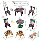 9 Pieces Miniature Table and Chairs Set Fairy Garden Furniture Ornaments Mini Decorative Resin Floral Table Chair Micro Landscape Decoration for Landscape Garden Decoration Accessories Supplies