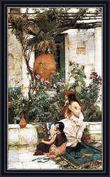 Waterhouse (The Toilet (At Capri), 1889) Canvas Art Print Reproduction Framed with 2.6" wide Black Frame and Gold Edge (16.1x9.3 in) (41x24 cm)