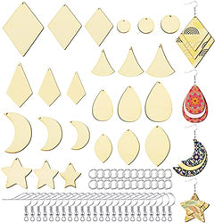 344 Pieces Wooden Earring Making Kit, Includes 144 Pieces Unfinished Wooden Earring Blanks Dangle Wooden Earrings Pendants 100 Pieces Jump Rings 100 Pieces Earring Hooks for DIY Craft Jewelry Making