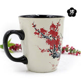 Asmwo Color Changing Heat Sensitive Magic Funny Art Mug Large Coffee Tea Plum Blossom Porcelain Mugs for Women Mom Grandma Gifts 16oz Black Change Glow Red Cups