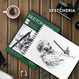 SKETCHERIA 9X12” Heavy-Weight Sketch Book (68lb/100g) Acid Free - 2 Pack,100 Sheets Sketch Pad, Spiral Bound Drawing Paper for Artist,Kids, Drawing Book for Marker,Colored Pencil,Charcoal,Pastels