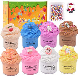 Christmas Slime Kit with 8 Pack Colorful Butter Slime,Soft and Non-Stick,Good for Stress Relief,Party,School Activities,Include Unicorn Stitch Coffee Cake Santa Claus and More, Sludge DIY Toys