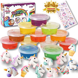 Unicorn Slime Kit for Girls Boys. 12 Slime, 12 Unicorn Charms & Unicorn Stickers. Super Soft, Fluffy & Stretchy. Unicorn Slime Party Favors, Slime for Kids. Slime kit for Boys. Clear Slime Jumbo Size.
