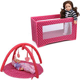 Beverly Hills Baby Doll Accessories Playset 7 Piece Set Includes Foldable Pack N Play Baby Doll Crib, Gymini, Bottle, and More Fits 18 Inch American Girl Doll