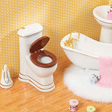 SAMCANI Ceramic Dollhouse Furniture 1 12 Scale - Doll House Furniture Toys for Dollhouse Bathroom - Miniature Furniture Incl Toilet, Bathtub, Washbasin, Fluffy Carpet and Other Dollhouse Accessories