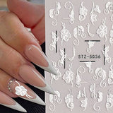 5D Flower Nail Art Stickers Embossed Floral Nail Decals 6 Sheets Engraved Flower for Acrylic Nails Self-Adhesive Hollow Lace Nail Art Supplies Accessories for French Tips Nail Decoration