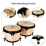 EASTROCK Bongo Drums 7” and 9” Set for Kids Adults Beginners Professionals Tunable Wood and Metal Drum Percussion Instruments with Tuning Wrench(7”+9” Bongos)