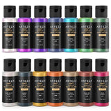 Arteza Pearlescent Acrylic Paint Set of 14, 2 fl oz Bottles, Quick-Drying Pearl Craft Paint, Art Supplies for Painting on Paper, Canvas, Wood, Glass Paper, and Fabric. Bulk Acrylic Paint Kit for Adults & Kids