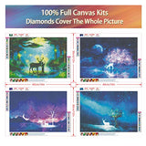 4 Pack DIY 5D Diamond Painting Kits for Adults Kids, Full Drill Diamond Art Diamond Paintings for Home Wall Decor, Dreamy Starry Sky Elk Energy Tree，12 x 16 in