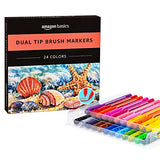 Amazon Basics Dual Tip Art Marker, Brush and Felt Tip Color Pen, 24 Colors