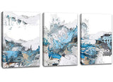 JLXART Canvas Wall Art for Living Room Blue Abstract Painting Wall Decoration Abstract Home Artwork Ready to Hang 3 Panels Each Size 12x16inch