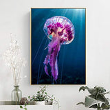 5D Full Drill Diamond Painting Ocean Purple Jellyfish Animal Kits for Adults Paint by Numbers DIY Gem Art Craft for Kids Gift Room Decor, 12 x16 inches