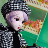 Proudoll 1/3 BJD Doll 60cm 24Inches Ball Jointed SD Dolls Move Joints Action Figures Freya + Beret + Wig + Coat + Dress + Crossbody Bag + Boots