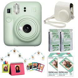 Fujifilm Instax Mini 12 Instant Camera Accessory Kit (Mint Green) with Instax Mini Sky Blue Film (2 Pack), Instax Mini Film - Foil Pack (2 Pack), Instax Mini Accessory Kit & Case
