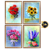 SKRYUIE 4 Pack 5D Diamond Painting Colorful Flower Full Drill Paint with Diamonds Art, Bouquet DIY Painting by Number Kits Cross Stitch Embroidery Rhinestone Wall Home Decor 30x40cm (12"x16")
