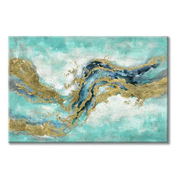 UTOP-art Wall Art Abstract Marble Painting: Large Size Hand-Painted Gold Foils Green Gray Picture Artwork for Living Room (45 x 30 x 1 Panel)