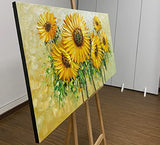 AZAVY ART,24X48 Inch 3D Hand Painted Abstract Blooming Sunflower Oil Painting On Canvas Textured Floral Artwork Canvas Paintings Stretched and Framed Ready to Hang