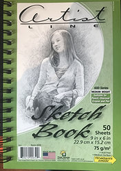 Sketch Book: Small Spiral Bound Paperback Journal, 50 sheets (100 Pages) , 6" X 9", Artist Line, 600 Series, Medium Weight