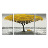 Winpeak Hand Painted Yellow Tree Modern Oil Painting Landscape Canvas Wall Art Abstract Picture Home Decoration Contemporary Artwork Framed Ready to Hang (48" W x 24" H (12"x24" x2pcs, 24"x24" x1pc))