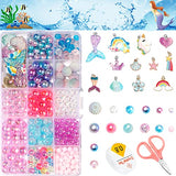 Filluck DIY Bead Kit for Jewelry Making 500PCS Ocean Pearl Beads with Mermaid Starfish Shell Unicorn Rainbow Charms,Birthday Gift DIY Bracelet Making Kit Gift for Teen Girls Kids 7-12 Ages