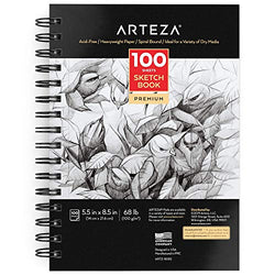 ARTEZA 5.5X8.5” Sketch Book (68 lb/100gsm, 100 Sheets), Spiral Bound Artist Sketch Pad, Durable Acid Free Drawing Paper, Ideal for Kids & Adults, Bright White