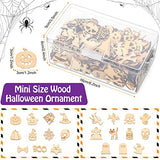 200 Pieces Unfinished Mini Wooden Ornaments Halloween Christmas DIY Mini Wood Blank Cutouts with Storage Box and Twine for Christmas Tree Hanging Crafts Xmas Decorations(Cool Style)