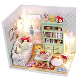 Ogrmar Wooden Dollhouse Miniatures DIY House Kit with Cover and Led Light-Relax Time