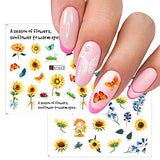 Sunflower Nail Stickers Floral Flower Nail Art Water Decals Transfer Foils for Nails Supply Watermark Small Daisy Flowers Designs Nail Tattoos for Women Nail Supplies Manicure Decorations 12PCS