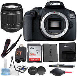Canon EOS 2000D / Rebel T7 Digital DSLR Camera Body with 24.1MP CMOS Sensor, Built-in WiFi + 18-55mm Lens + Sandisk 64GB SDHC Memory Cards + Accessory Bundle