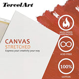 TercelArt 12"x16" Stretched White Blank Canvas, (Pack of 12), Primed 100% Cotton, for Painting, Acrylic Pouring, Oil Paint & Wet Art Media, Canvases for Professional Artist, Hobby Painters & Beginner