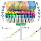 GC 100 Dual Tip Brush Pen Marker Set Flexible Brush & Fineliner Tips - Watercolor Effects - Markers perfect for Adult Coloring Books, Manga, Calligraphy, Hand Lettering, Bullet Journal Pens