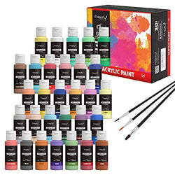 Magicfly 30 Colors Acrylic Paint Set (2fl oz/60ml Each), Non-Toxic Craft Paints with 3 Brushes, for Multi-Surface Paint on Canvas, Paper, Wood, Stone, Ceramic and Model