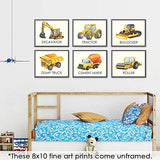 Boys Trucks - Art Prints (Set of 6) - Unframed - 8x10s | Construction Wall Decor