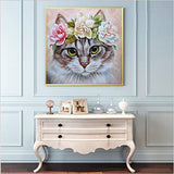 DIY 5D Full Diamond Painting Kit Diamond Art Kits for Adults A Cat with A Wreath Paint with Diamonds Kits Diamonds Embroidery by Numbers (11.8X11.8inch)