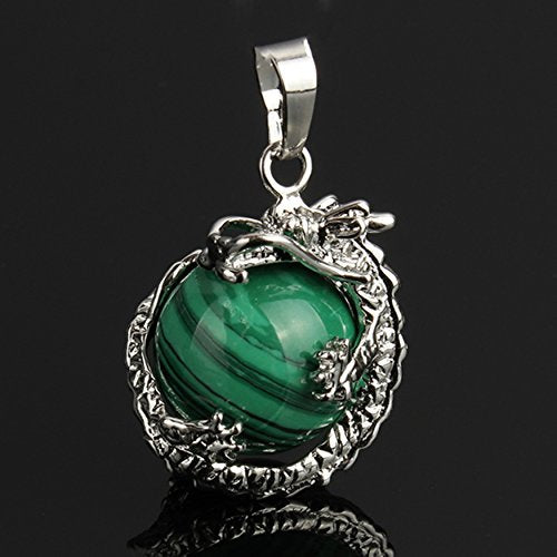 Malachite Round Gem Stone Necklace Dragon Pendants Charms Craft Jewelry Making Findings DIY