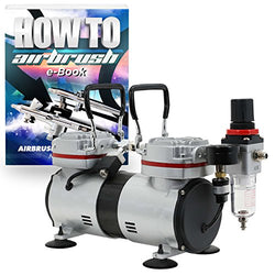 PointZero 1/3 HP Twin Piston Airbrush Compressor - Professional Quiet Tankless Oil-Less Air Pump