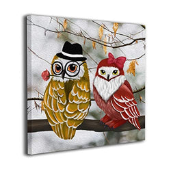 Martoo Art Owl Couple Lover Painted Framed Oil Paintings Printed On Canvas Wall Pictures Modern Artwork Hanging for Living Room 12"x12"