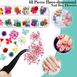 48 Pieces 3D Holographic Nail Dry Flowers, 12 Colors Butterfly Nail Glitter Sequins, 12 Colors Foil Nail Flake with Tweezers for Manicure Face Body Decoration DIY Crafting (3 Boxes)