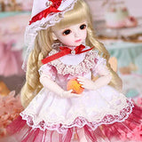 YNSW BJD Doll, Doll in Red and White Lace-Edged Dress 1/6 10 Inch 26 cm Jointed Dolls Action Figure + Makeup + Accessory There are Also