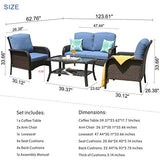 XIZZI Patio Sets, Outdoor Patio Furniture, All Weather Patio Furniture, PE Rattan Wicker (4 PCS, Brown Wicker-Blue Cushion)