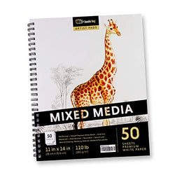 Large Mixed Media Student Sketchbook for Drawing & Sketching Pad (11x14 White, Perforated, 110lb / 180gsm Sketch Pad) Ideal for a Variety of Multimedia Art Supplies for Wet and Dry Media